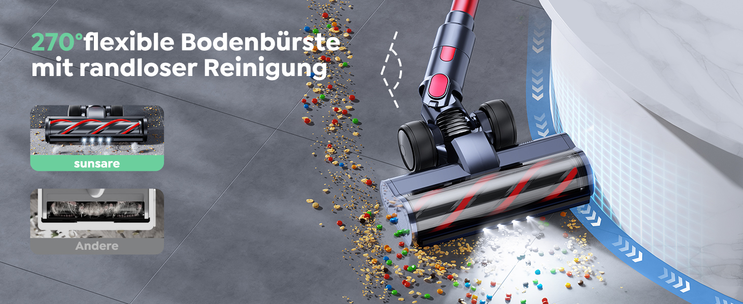 Бездротовий акумуляторний пилосос SunSare 600W з автоматичним режимом, сенсорним екраном та висувним шлангом 1м для твердих поверхонь, килимів та шерсті тварин