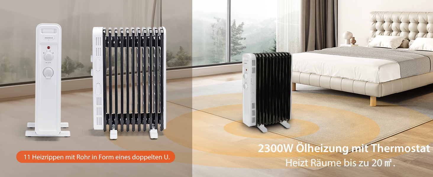 Масляний радіатор Aigostar 2500W з 13 ребрами: електрична портативна теплова батарея з термостатом та захистом від перегріву