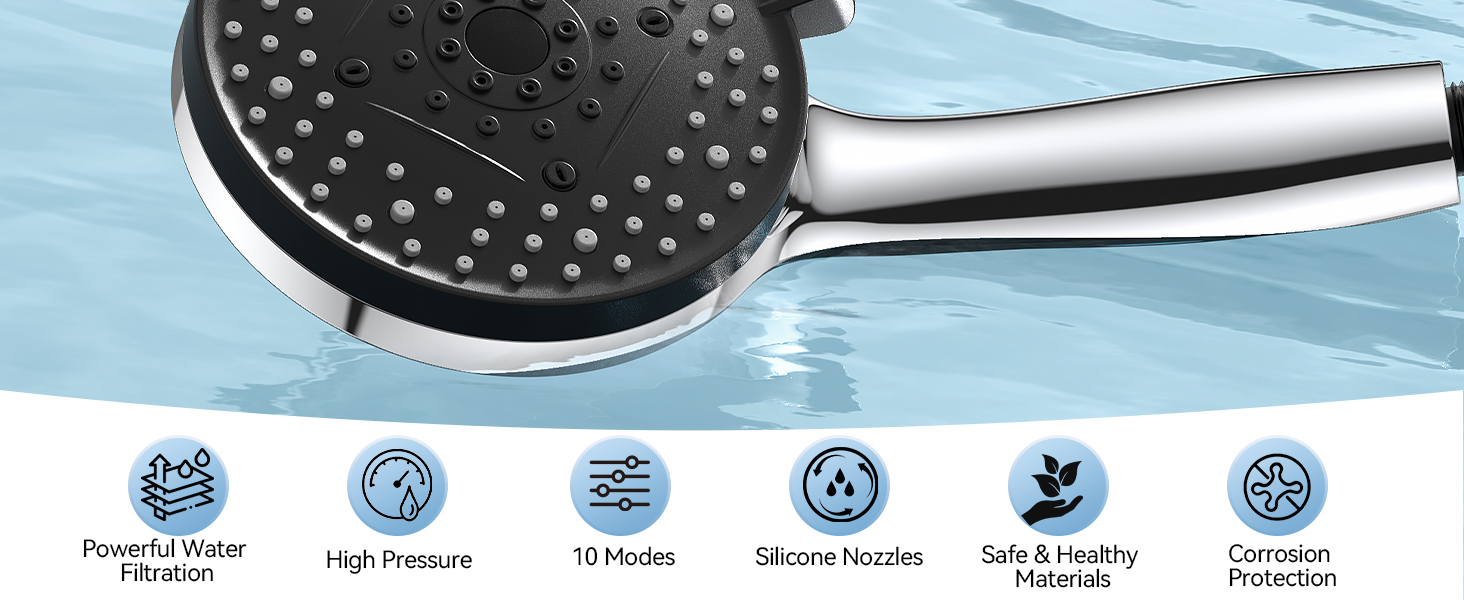 Дюшовий насадок VOXON з 10 режимами струменя, високий тиск, економія води, для миття ванни та плитки, фільтр з обмежувачем потоку