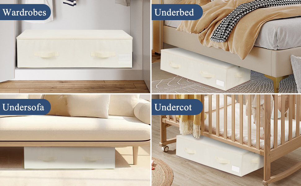 Комод під ліжко Lannvan, 2 шт. Коробки для зберігання під ліжко з кришкою, складні, з 4 посиленими ручками, для одягу, постільної білизни, ковдр, подушок (70 * 41 * 18 см), Бежевий