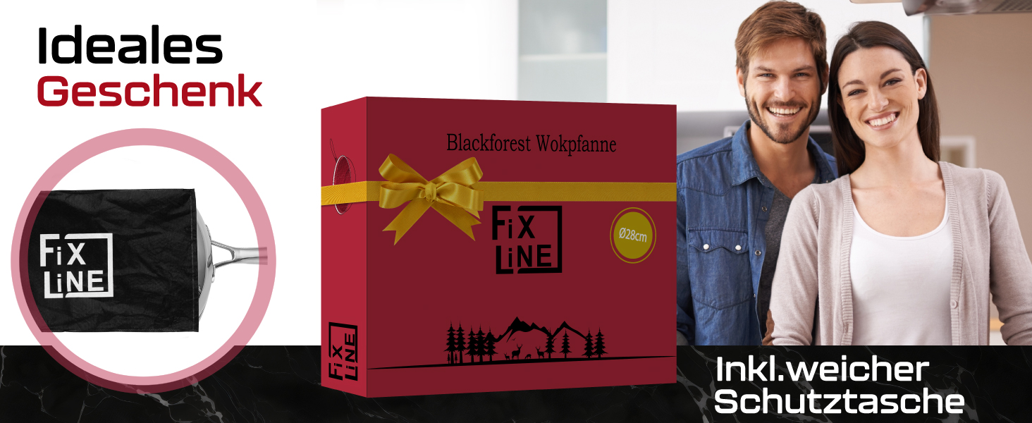 FIXLINE® Вок з антипригарним покриттям 28 см - без PTFE, для всіх плит (індукція), можна використовувати в духовці до 230°C, легко миється, ідеальний подарунок