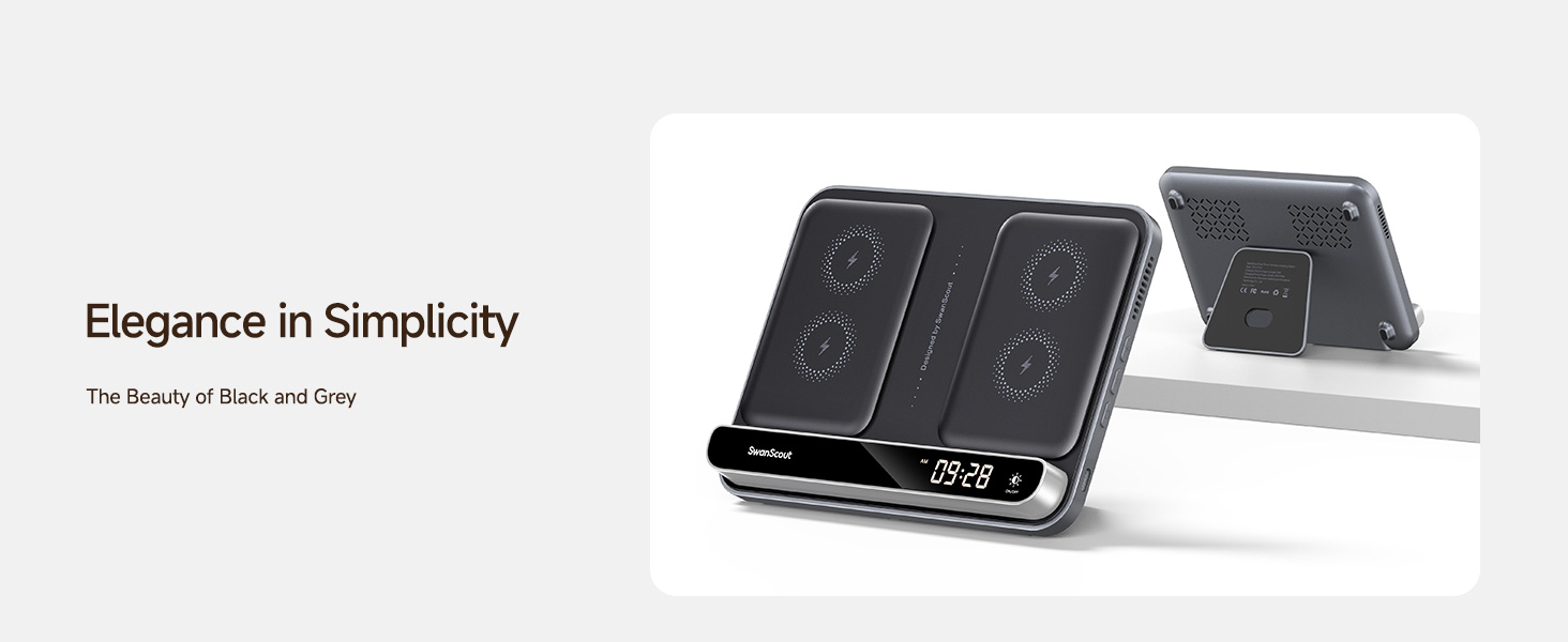 Двопортова індукційна зарядка SwanScout 504 для 2 телефонів та AirPods/Galaxy Buds (30W)