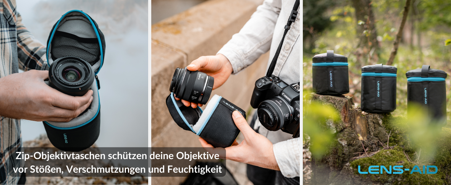 Чохол для об'єктива LENS-AID з товстим захистом, з блискавкою та ремінним кріпленням (XXL, 12 x 35 см)