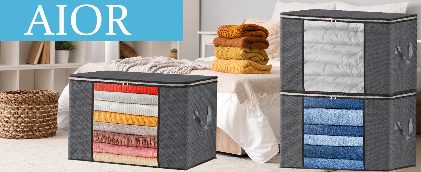 Органайзери для зберігання AIOR, 4 шт., 90 л, сірі. Коробки для зберігання постільної білизни, одягу, ковдр, подушок. Розмір 60x40x35 см