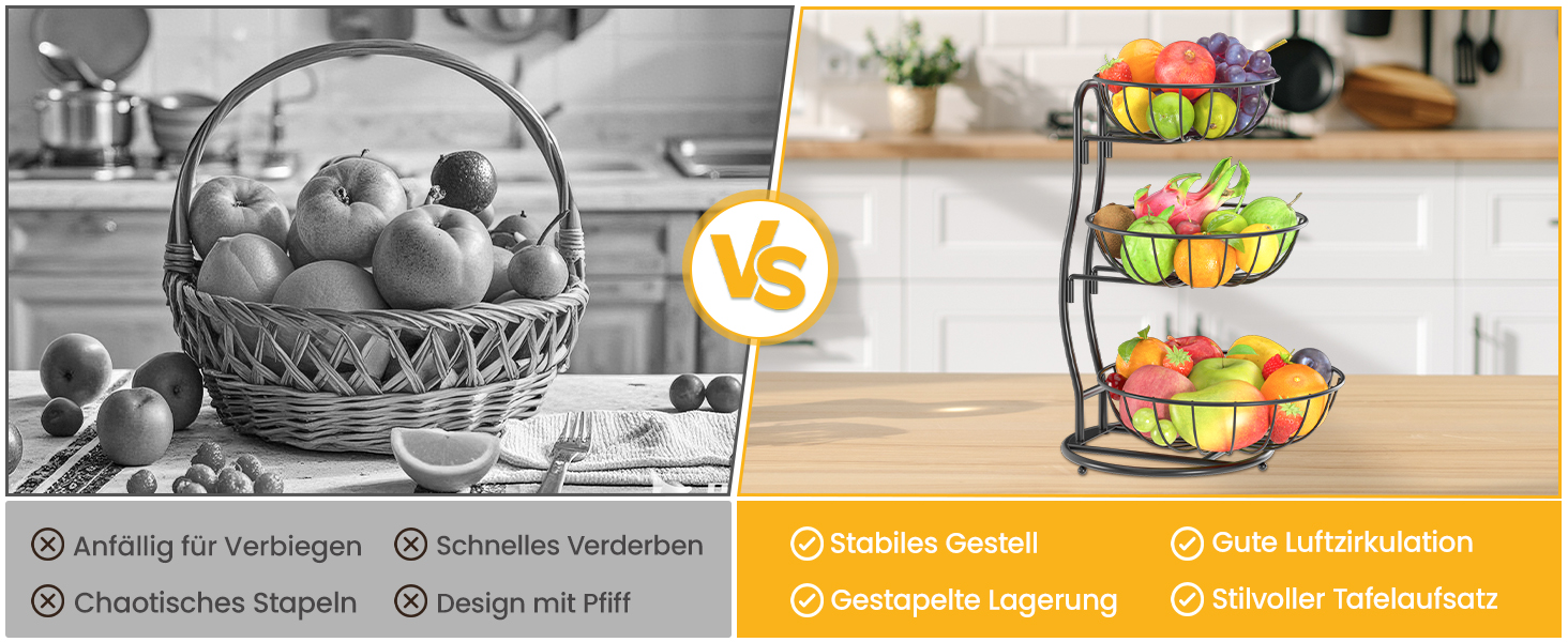 PouHenier 5-ярусная фруктова корзина для кухні, металева етажерка для фруктів та овочів, з тримачем для бананів, чорного кольору