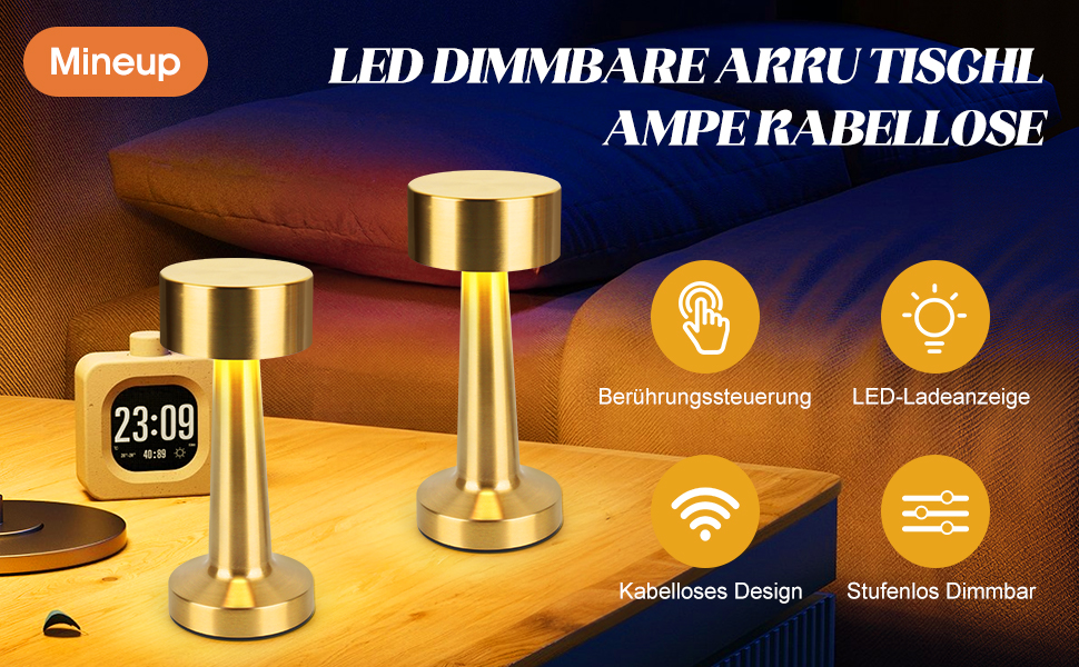 LED торшер настільний бездротовий, 2 шт. з сенсорним керуванням, 3 режими, 2000mAh, тепле світло для спальні та нічного столика