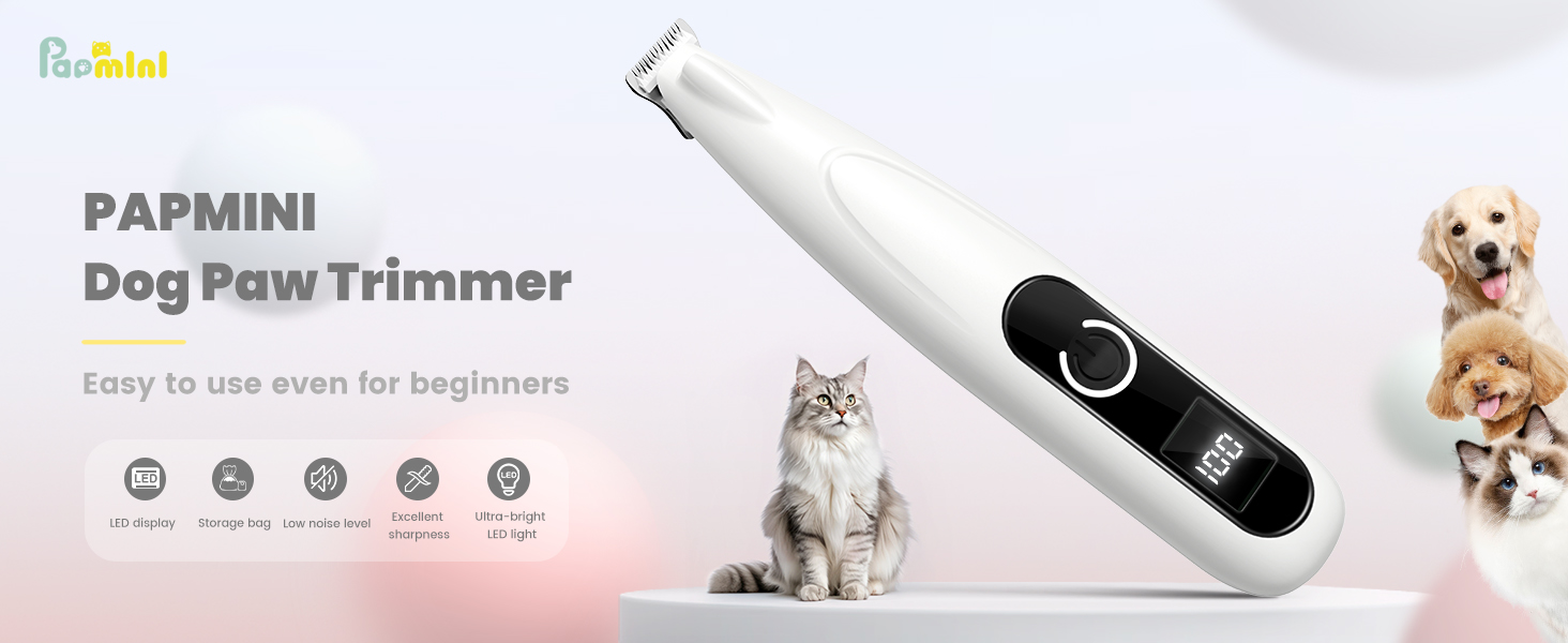 Триммер для собак PfotenTrim Pro: тиха машинка для стрижки лап, вух, обличчя з LED-підсвічуванням та Type-C зарядкою