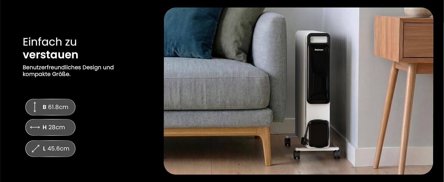Розумний електричний масляний радіатор Pro Breeze 2500W, 11 секцій, з керуванням через Wi-Fi/App, термостатом, таймером на 24г та сенсорним дисплеєм, білий