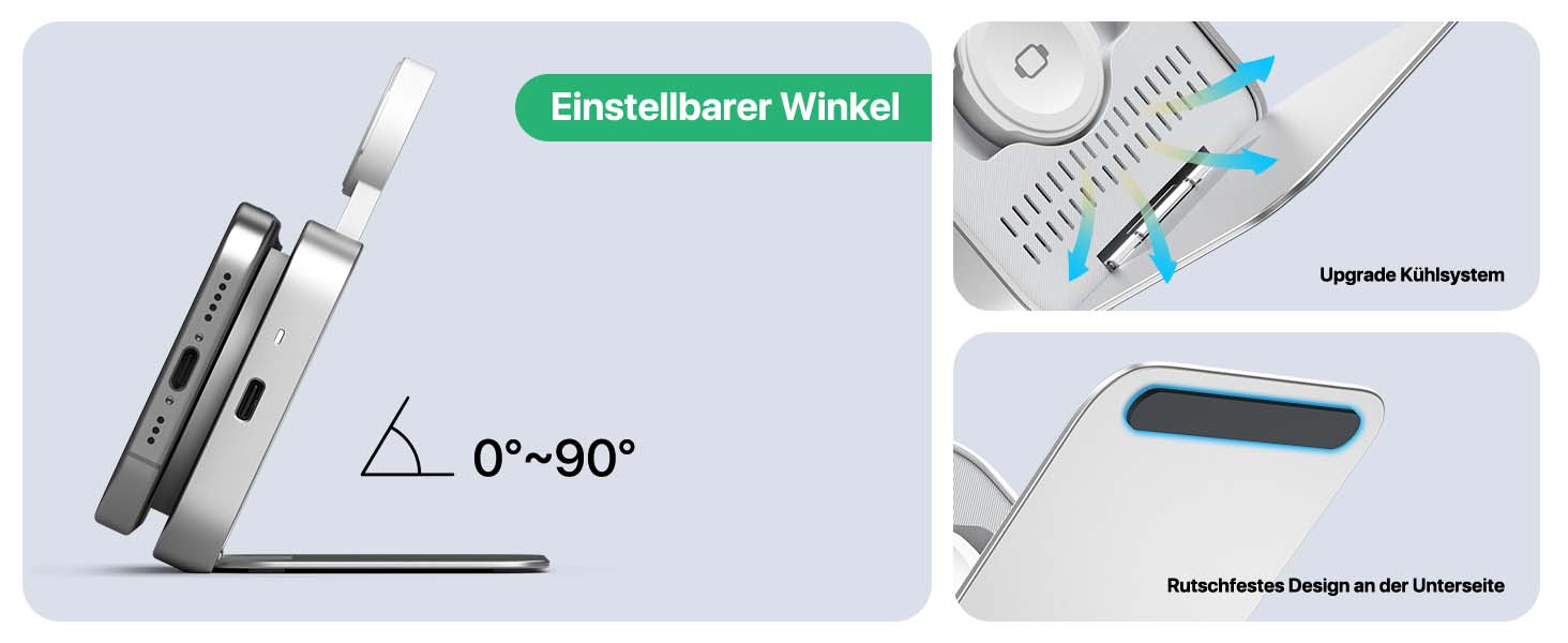 Бездротова зарядка MagSafe для Apple Watch та iPhone, сумісна з iPhone 16/15/14/13/12, iWatch, AirPods Pro 3/2 (срібна)