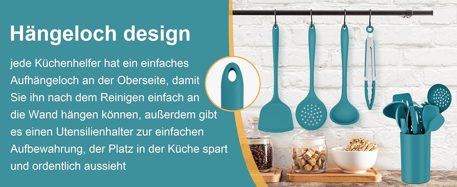Набір кухонних аксесуарів Homikit, 16 шт. з тримачем, синій. Жаростійкий кухонний інвентар, набір кухонного приладдя, придатний для миття в посудомийній машині