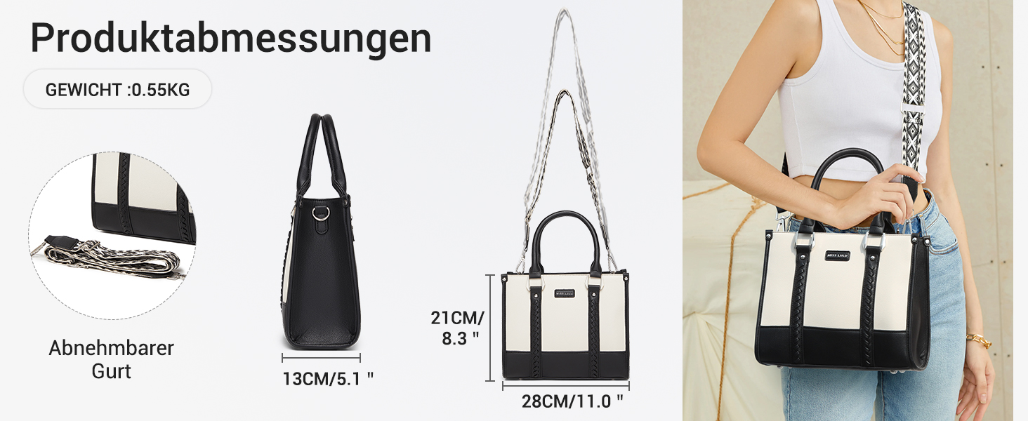 Сумка жіноча Miss Lulu середнього розміру через плече з текстурою лічі, з внутрішніми кишенями для роботи, відпочинку та повсякденного використання (чорний)