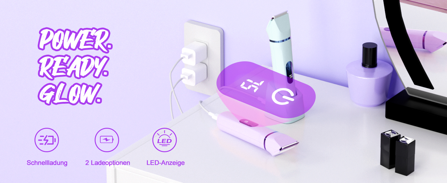 Електричний жіночий тример 3-в-1 для тіла та інтимної зони з LED-дисплеєм, USB-зарядка, IPX7, фіолетовий