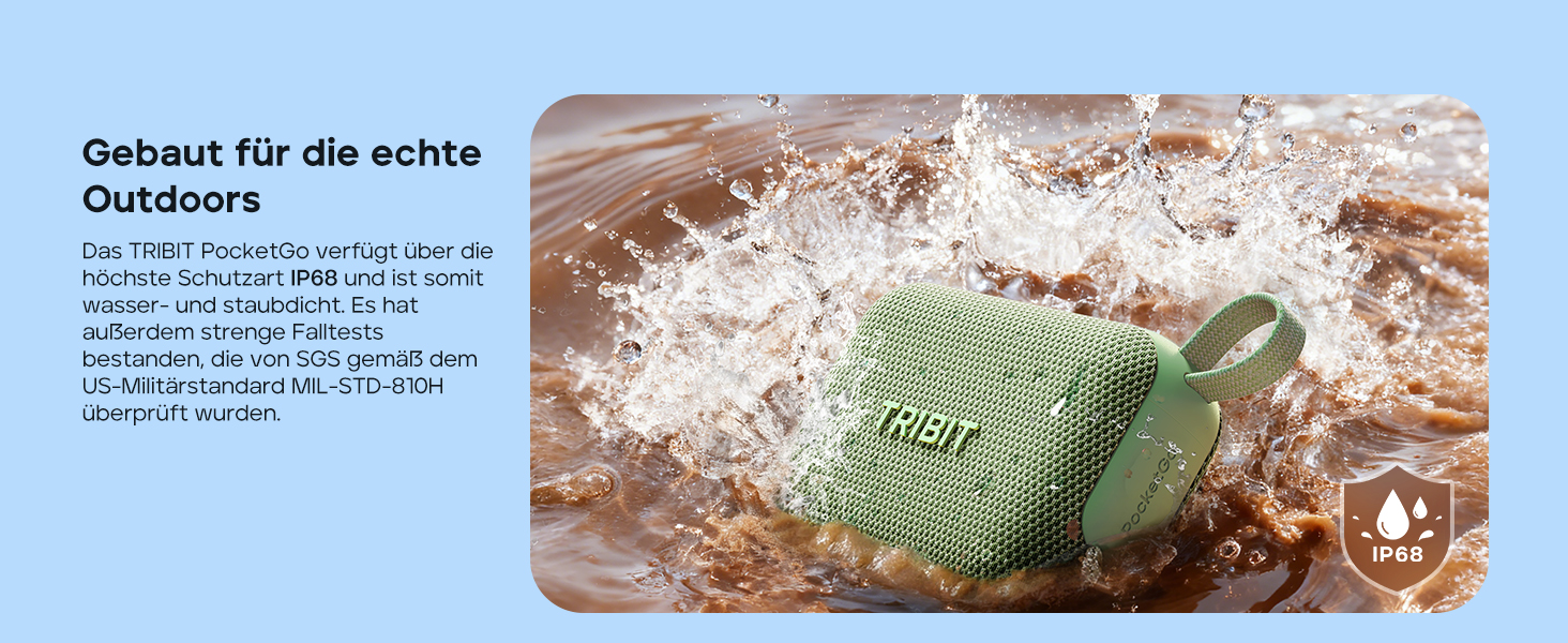 Tribit PocketGo Mini: Водонепроникна Bluetooth колонка IP68, 20 год, зелений