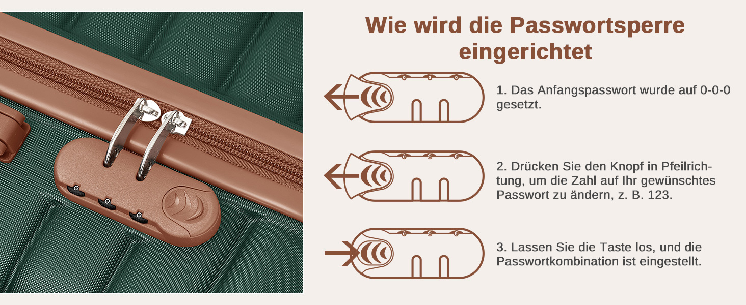 Чемодан KONO Reisekoffer Trolley 3-частинний з ABS+PC, жорсткий, з подвійними колесами та кодовим замком (великий 76 см, темно-зелений/коричневий)