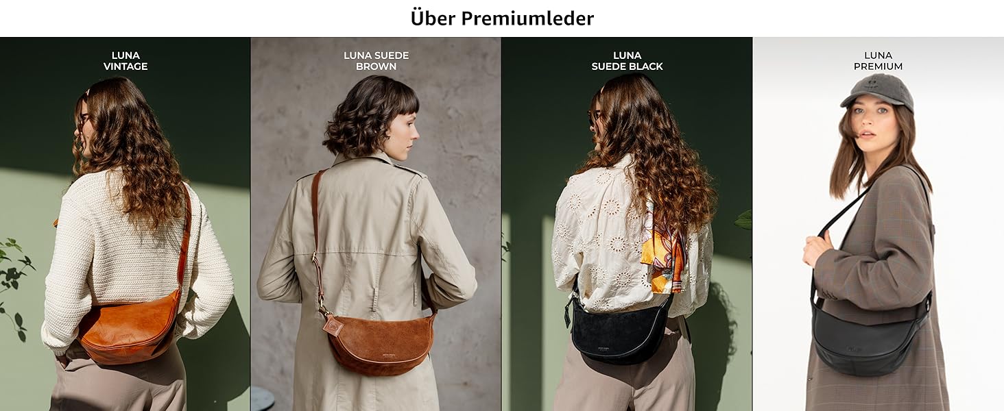 Сумка через плече Berliner Bags Luna, шкіряна напівмісяць, чорна. Жіноча сумка-багет