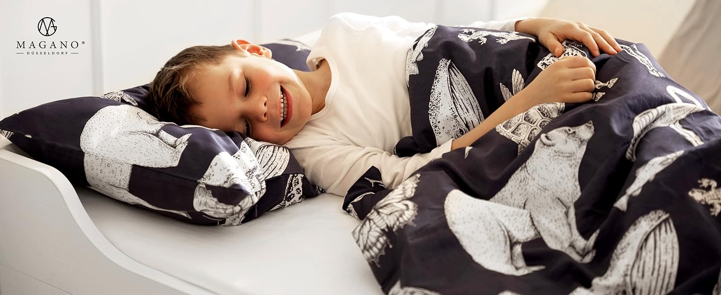 Постільна білизна для дитячого ліжечка Magano® 100x135 см, бамбук та бавовна сатин, 400 TC, гіпоалергенна, для хлопчиків та дівчаток, темно-синій комплект (100x135 см + 40x60 см)