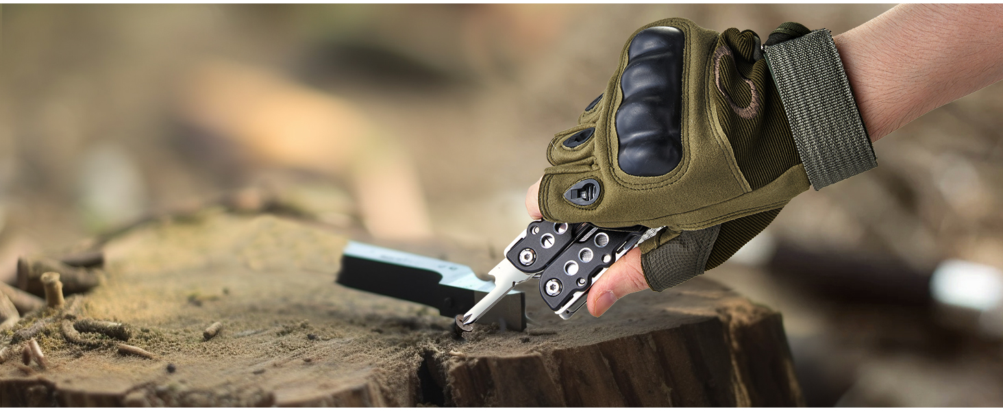 Morpilot Мультитул 25 в 1: багатофункціональний інструмент з нержавіючої сталі, 11 біт для шуруповерта, пліер, відкривачка для пляшок, карабін, з чохлом для кріплення до ременя