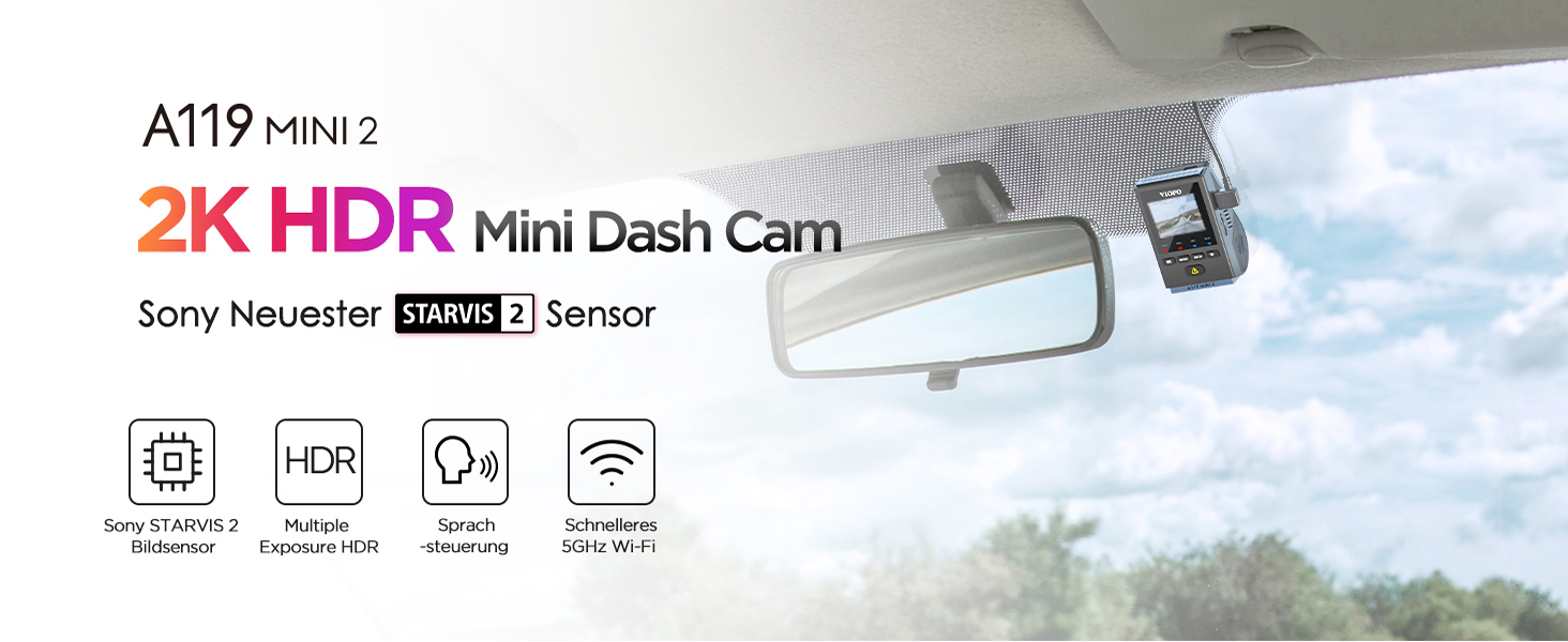 VIOFO A119 Mini 2: Автомобільний відеореєстратор з GPS, 2.7K, Wi-Fi, HDR, нічне бачення STARVIS, голосове керування, 24h паркувальний режим