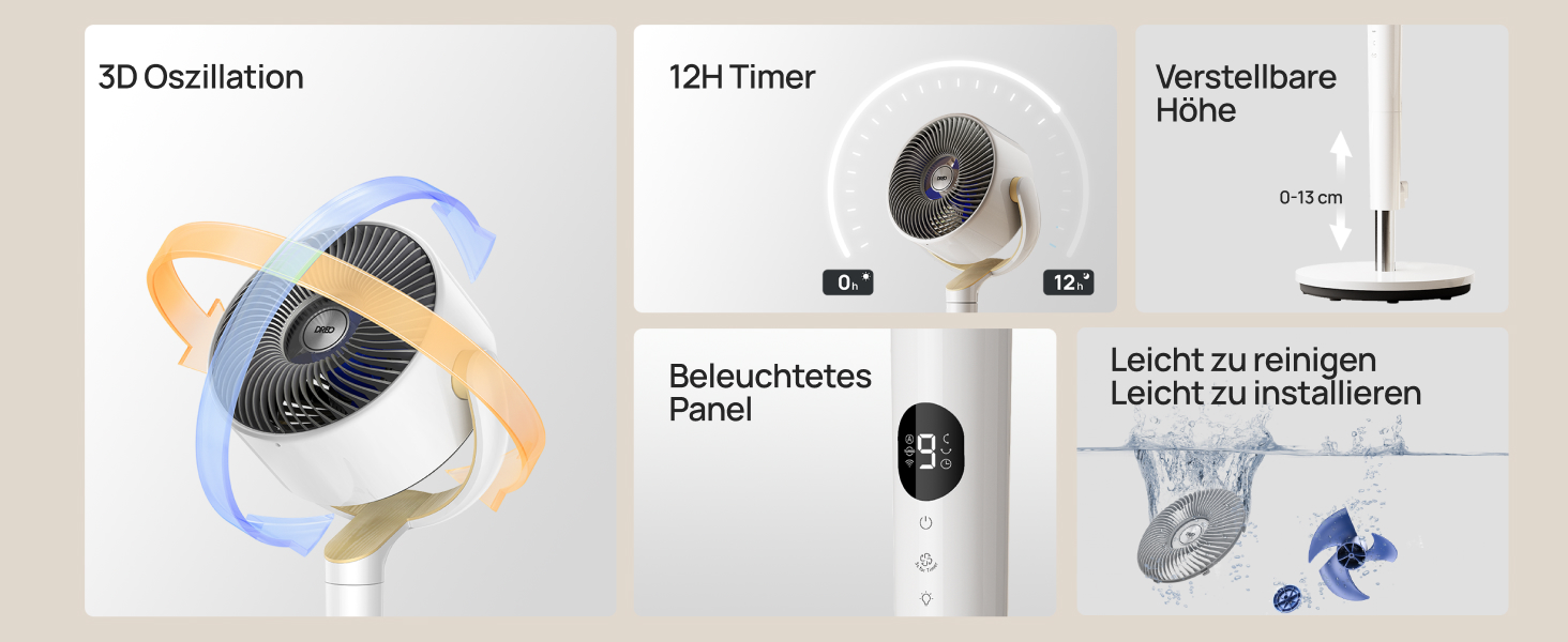 Вентилятор підлоговий Dreo з Wi-Fi та LED, 102 см, 3 режими, 8 швидкостей, 1200 м³/год, 26 м відстань, тихий 20dB