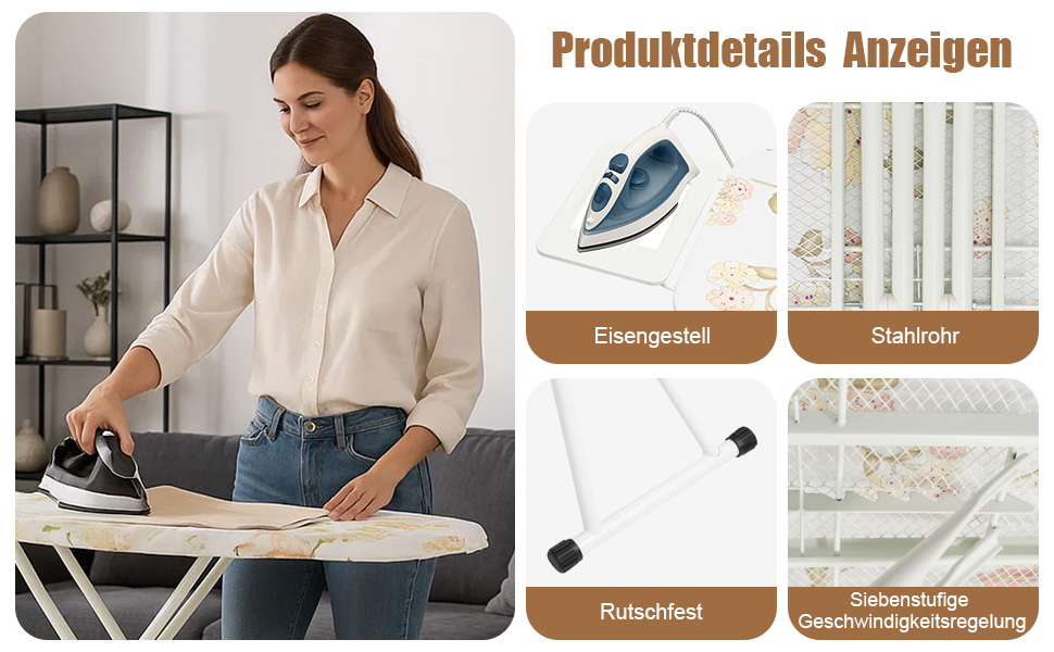 Прасувальна дошка AllRight 108.5/75 x 31 см, 7-позиційний регульований з металевою сіткою, з антиковзними ніжками, для парогенераторів, зелена (квітковий принт)