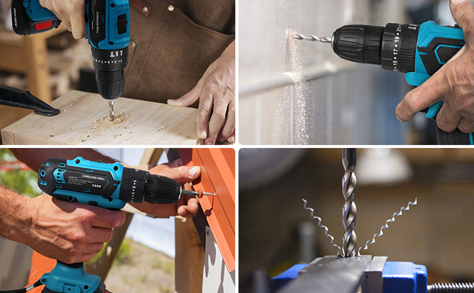 Акумуляторний дриль-шуруповерт 28V з 2 акумуляторами та аксесуарами для дому. 25+3 налаштування крутного моменту, LED-лампа