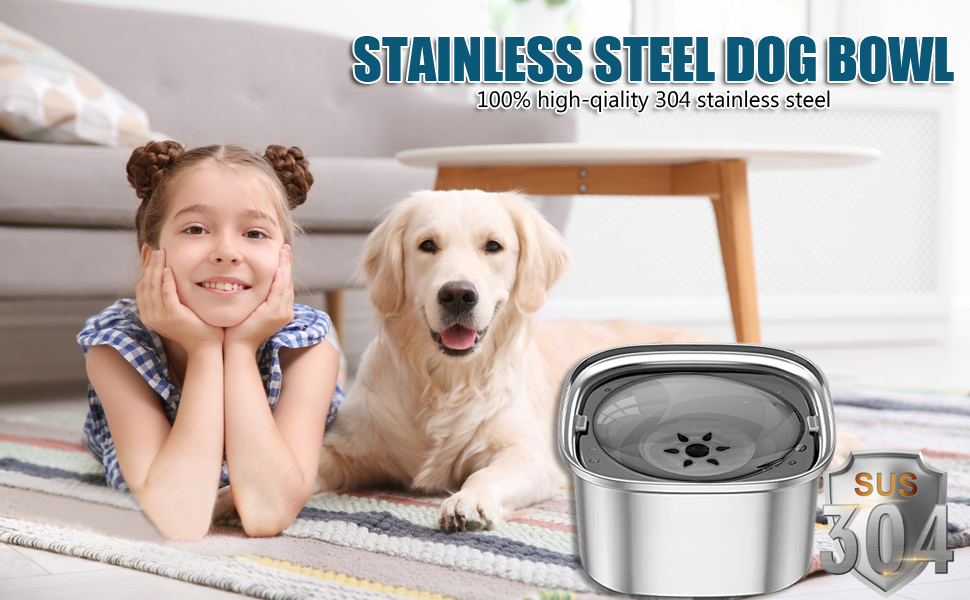 Миска для води для собак 3L, не проливається, з нержавіючої сталі 304, протиковзна
