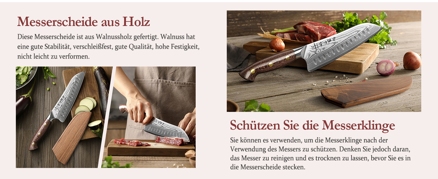HEZHEN 21см ніж шеф-кухаря з дамаської сталі, 67 шарів, професійний кухонний ніж з дерев'яною піхвою, Full Tang ручка з Micarta