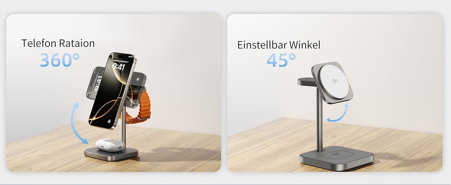 LULULOOK Qi2 Magsafe Зарядна станція 3 в 1 з алюмінію для Apple Watch та iPhone: 15W швидка зарядка для iPhone 17 Pro Max/Pro/Air/17, 5W для Apple Watch Ultra, AirPods. Титан.