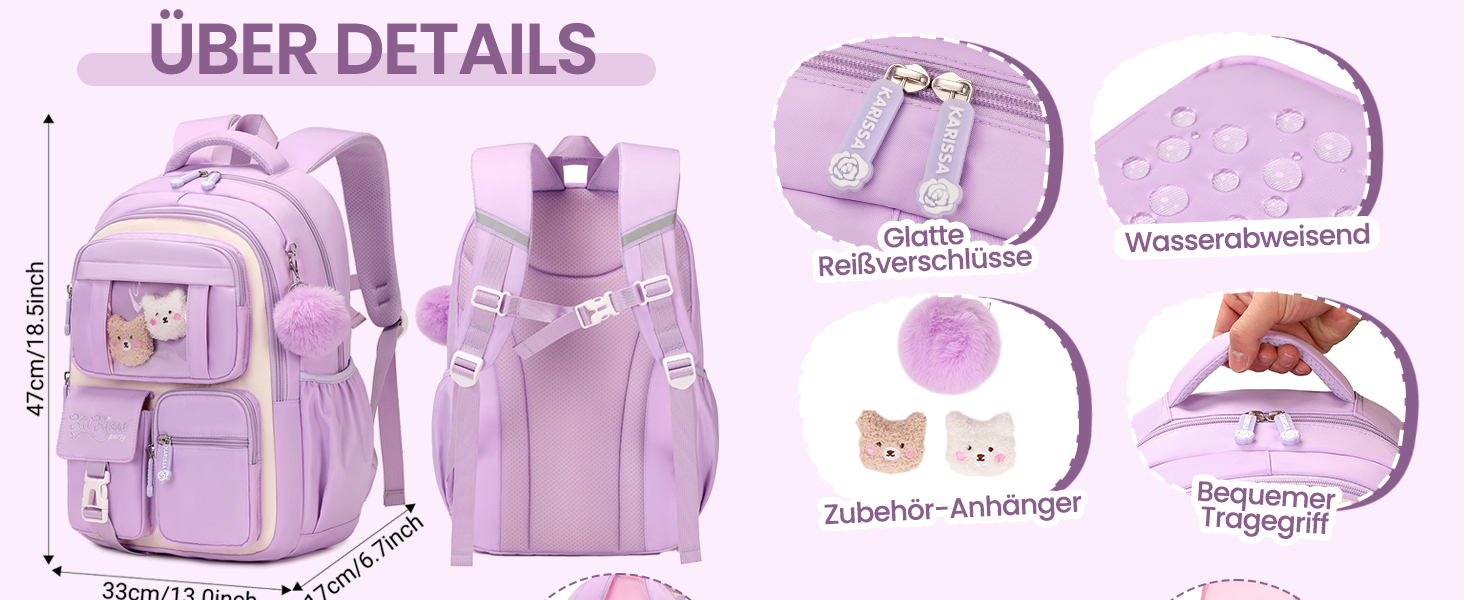 Шкільний рюкзак для дівчаток DivingBirds, 2-7 клас, 22L | Легкий дитячий рюкзак з дихаючою спинкою та м'якими лямками | З нагрудним ременем | Чорний