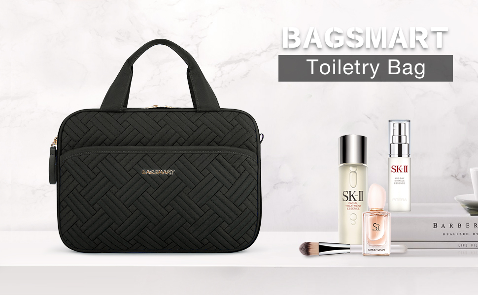 Сумка для косметики BAGSMART для подорожей, чорна, середнього розміру. Сумка-органайзер для туалетних аксесуарів, косметики та необхідних речей у подорожі.