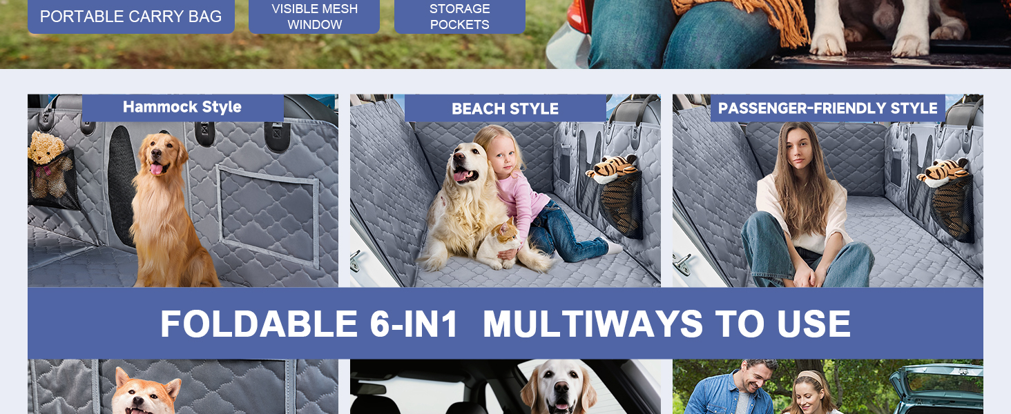 Захист для заднього сидіння автомобіля для собак з твердим дном, водонепроникний, з сіткою, сірий, розмір L (147x75 см)