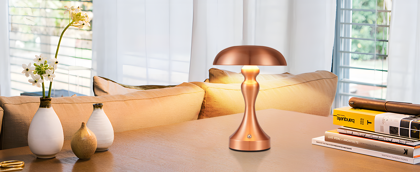 Бездротова настільна лампа з LED-підсвічуванням, сенсорне керування, регулювання яскравості, вінтажний стиль, USB-зарядка, нічник для спальні/вітальні (червоно-бронзова, 2 шт.)