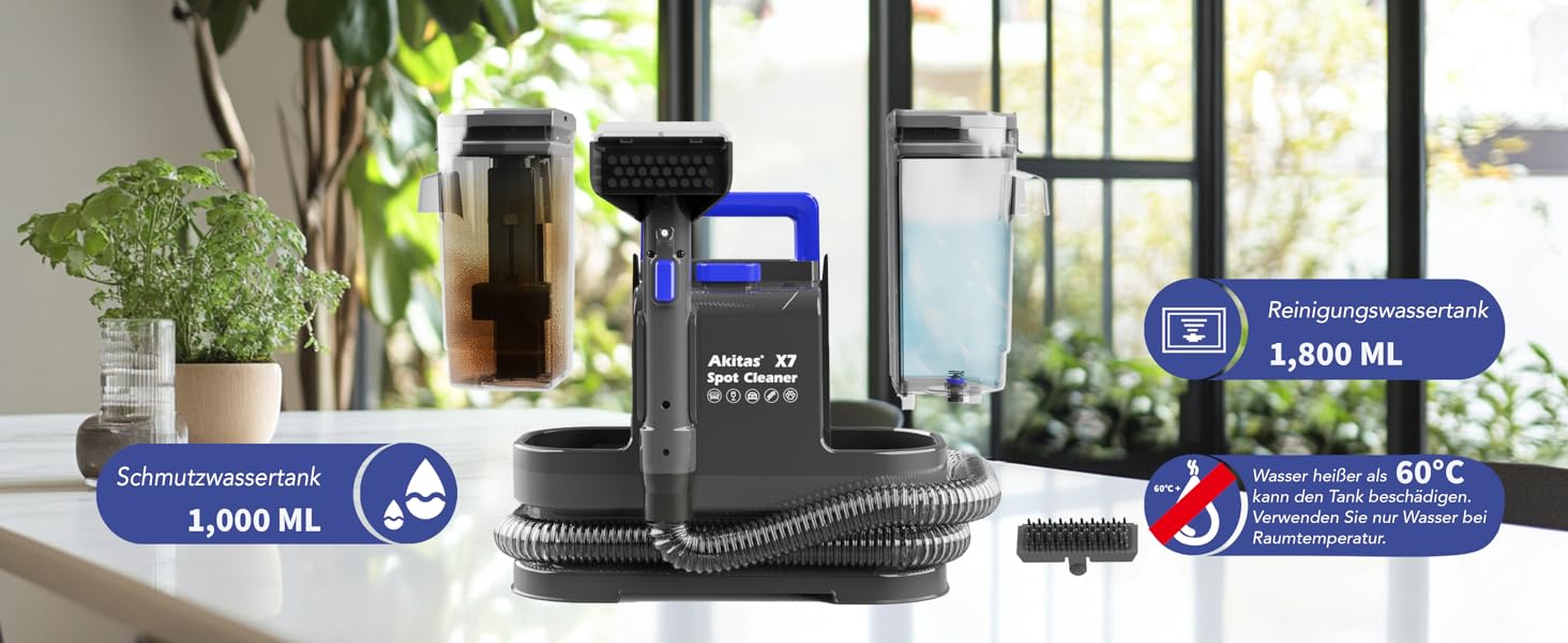 Пылесос для мытья и чистки мебели Akitas X7 600W, 2 бака, самоочистка, для удаления пятен от животных, компактный и портативный