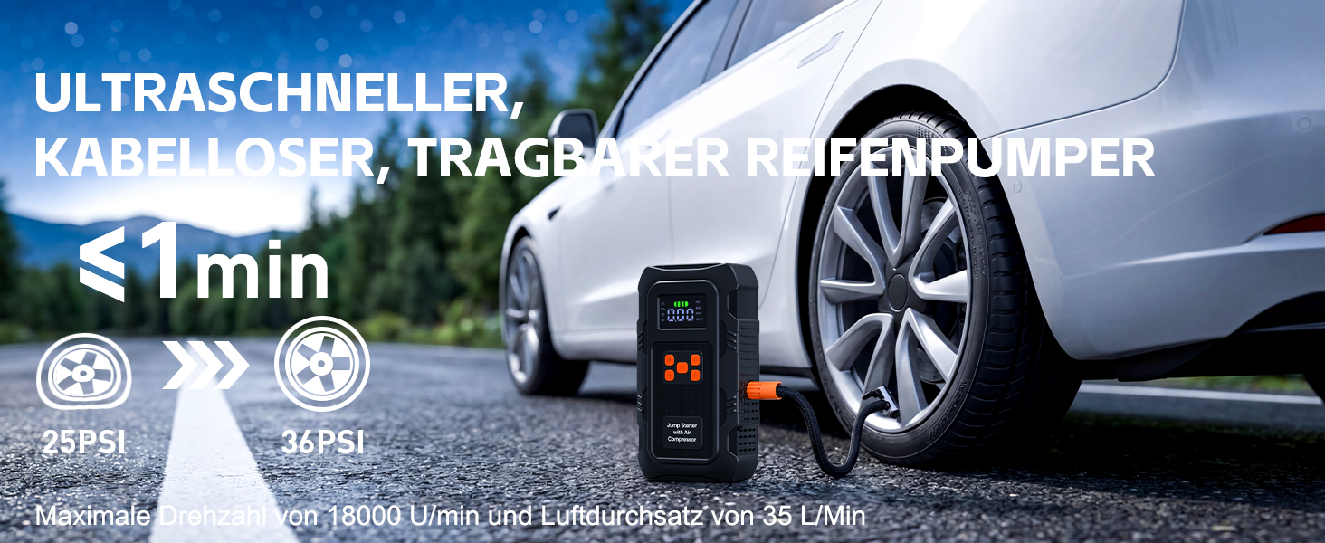 Пусковий пристрій Povasee Jump Starter 9000A з компресором 150 PSI, бустер для авто 12V та Powerbank з ліхтариком (Червоний/Чорний)