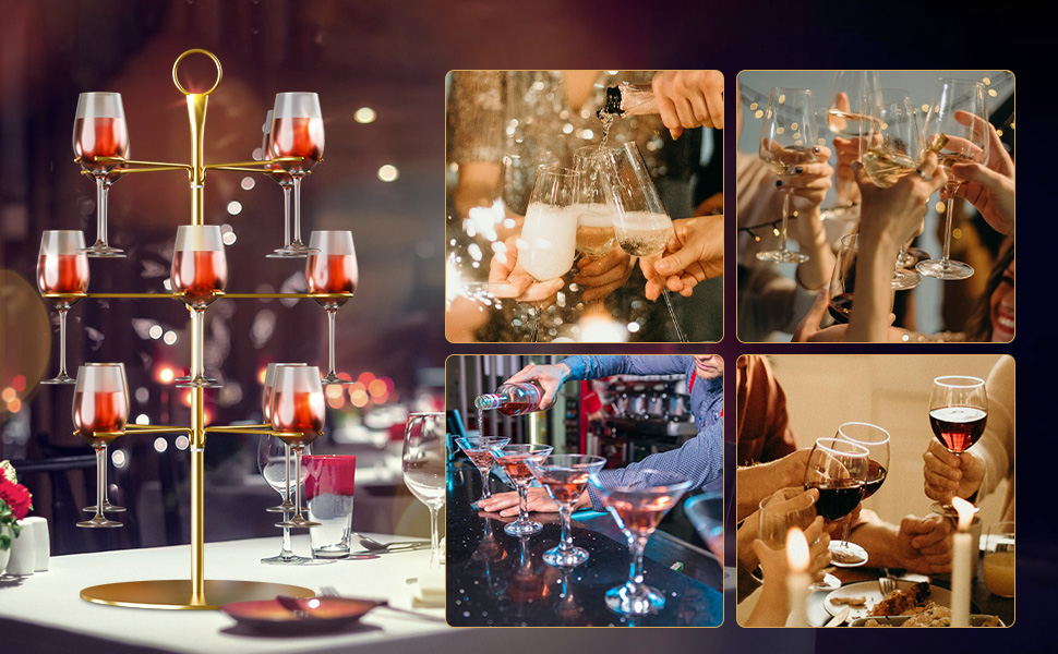 Набір для шампанського CLOPAE, 3 яруси, 12 келихів, металевий барний стійка для келихів, для вечірок, весіль, барів