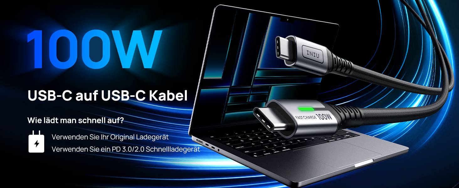 Кабель USB-C 100W з підтримкою PD3.0, 3м, чорний. Кабель USB-C для iPhone, Samsung, Pixel, iPad, MacBook. Нейлон, швидка зарядка