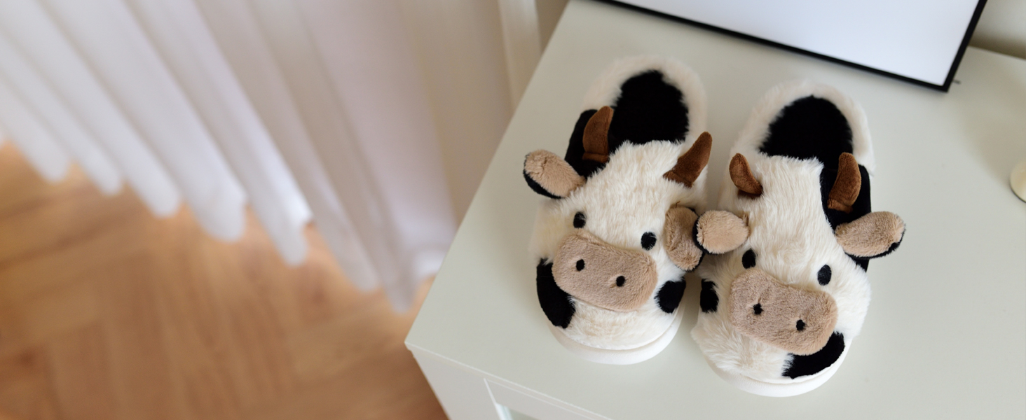 Тапочки-корови: м'які, теплі, плюшеві, унісекс | Халабораторні тапочки для жінок та чоловіків, білі, 38/39 EU