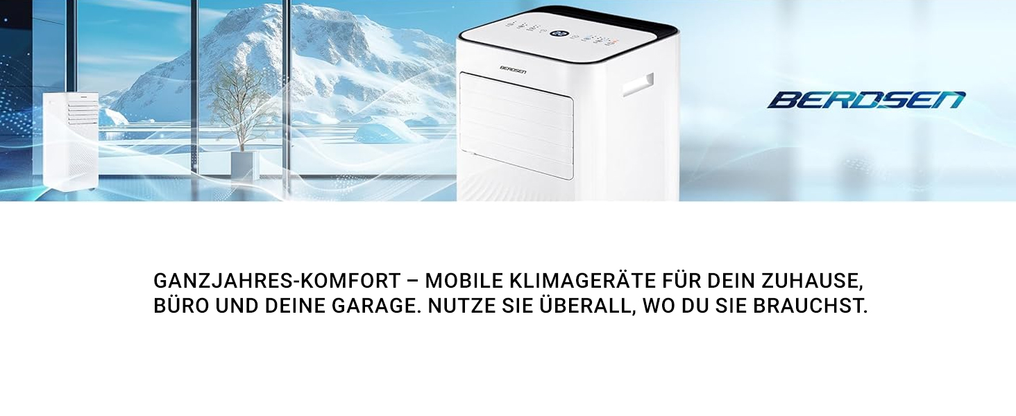 Мобільний кондиціонер Berdsen 5-в-1 10000 BTU: охолодження, осушення, вентиляція, авто- та нічний режими, керування Tuya Smart App, енергоефективний