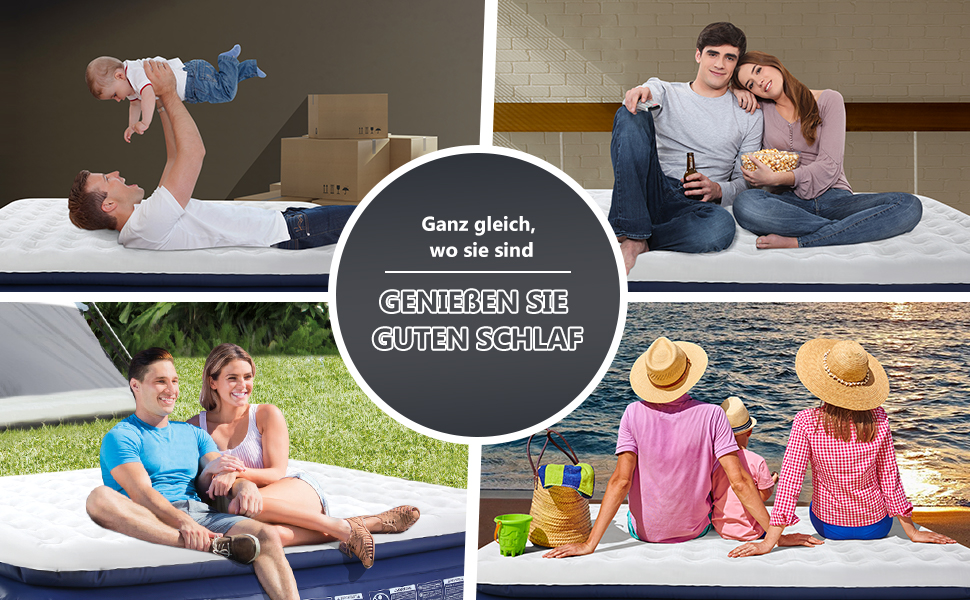 Надувний матрац 152x203 см для 2 осіб з електричним насосом | Гостьове ліжко & кемпінг | Надувне ліжко блакитно-біле