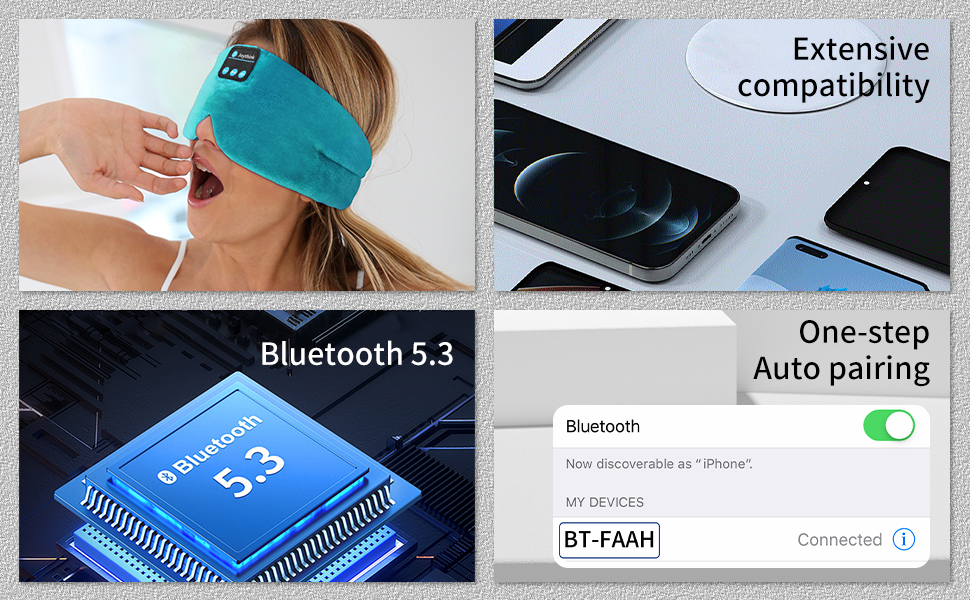 Маска для сну Joythink з Bluetooth 5.3 навушниками, шовкова, для бічного сну, 16 год. автономії, миюча, для подорожей, медитації (блакитна)