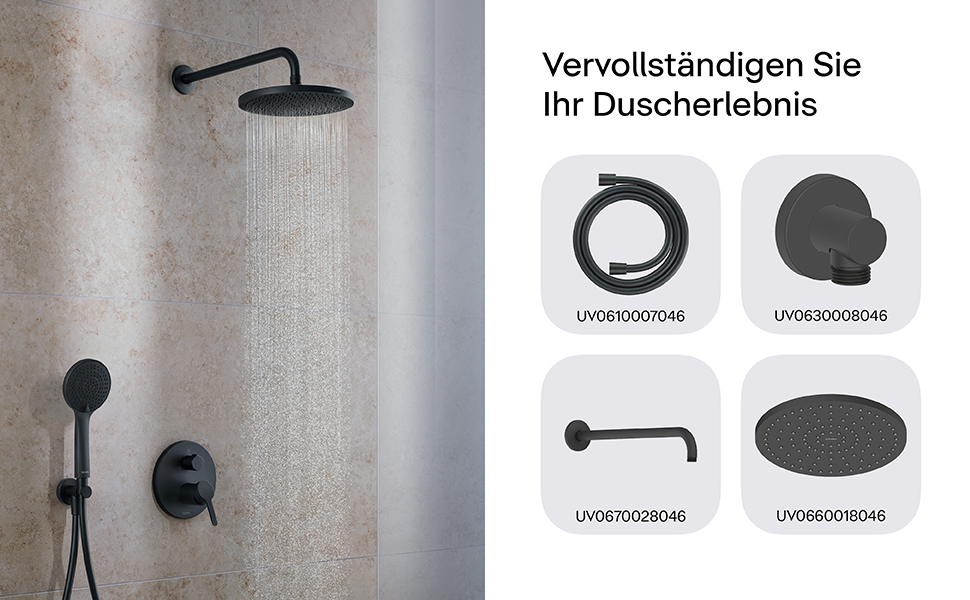 Душова лійка Duravit Universal з 3 режимами (Rain, Intense, Soft), ручна душова насадка Ø 110 мм, економія води MinusFlow, легко чиститься, чорний матовий