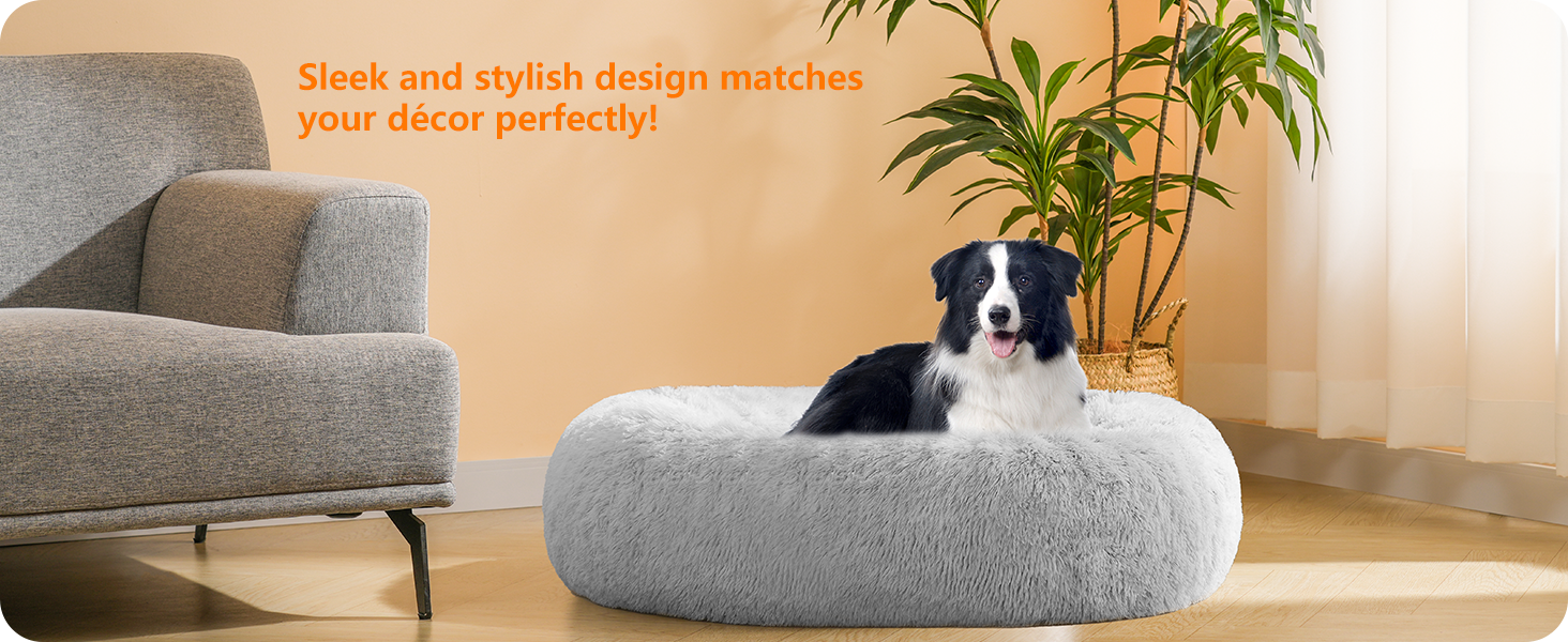 Ортопедичне ліжко для собак HMTOPE, кругла подушка для собак, собаче ліжко-софа, ліжко для котів, м'який собачий кошик, можна прати, діаметр 70 см, (Д 90 x Ш 90 x В 20 см, світло-сірий)