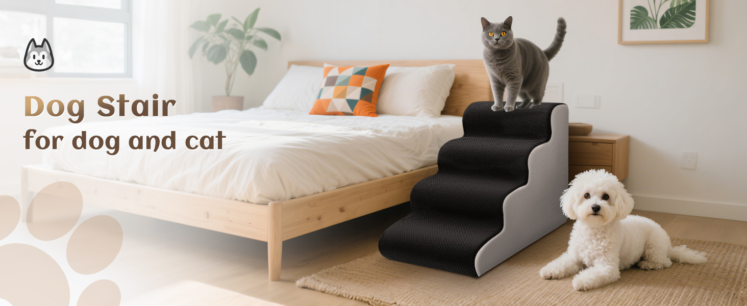 Східці для собак та котів JUOIFIP, 4 сходинки, для маленьких порід, чорного кольору, миючий, антиковзкий