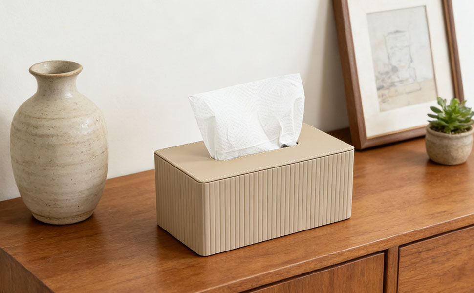 Скляниця для косметики з PU шкіри, 26x15x12 см, магнітна застібка, для ванної, кухні, авто, офісу - матова бежева