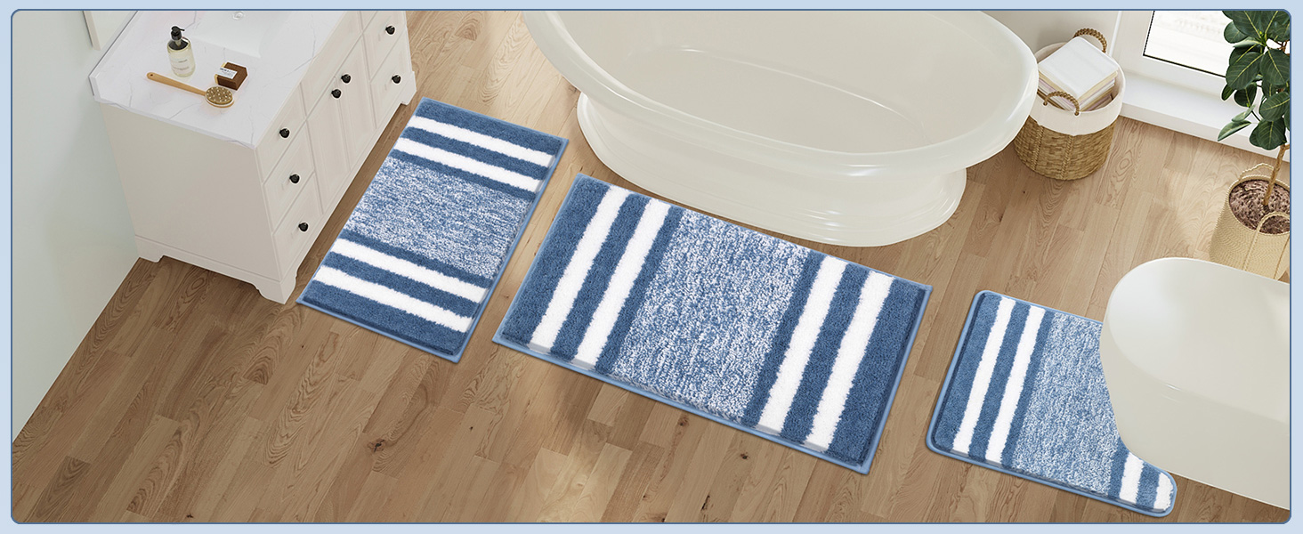 Pauwer Microfiber Bath Mats & Rugs - Plush, Absorbent, Non-Slip - 60x120 cm - Washable Bathroom Rugs for Bedroom, Living Room, Blue