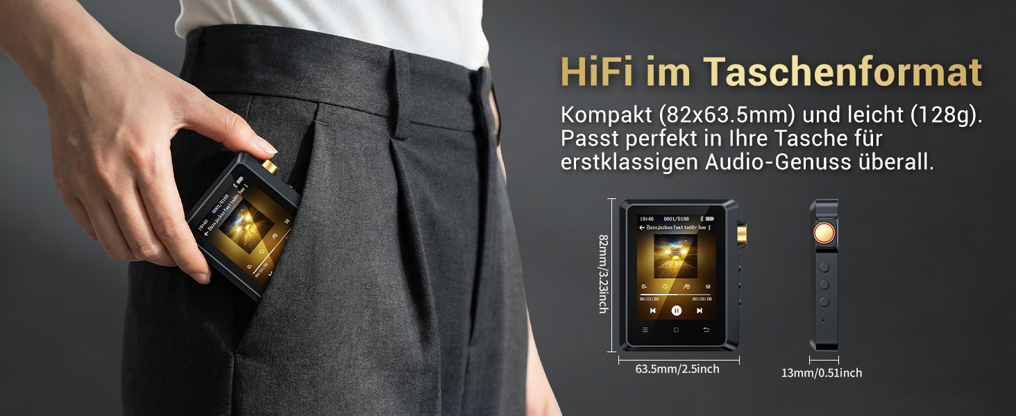 MP3 плеєр Hi-Res 64GB з Bluetooth 5.3, DSD DAC, підтримкою FLAC, 2.8