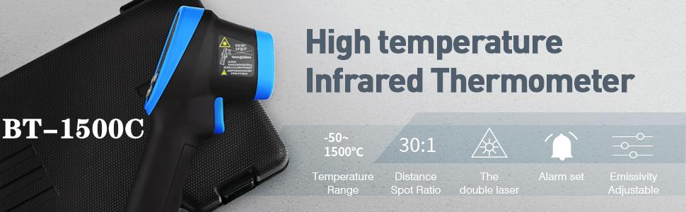 Пірометр BTMETER BT-1500C - безконтактний лазерний інфрачервоний термометр, -50°C до 1500°C, LCD дисплей