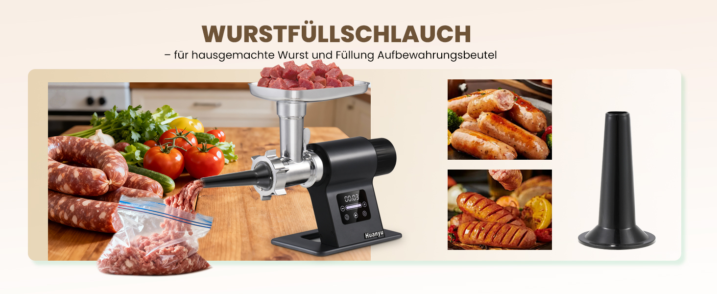 М'ясорубка електрична Huanyu 2000 Вт з сенсорним керуванням, багатофункціональна з 2 ножами та 3 дисками