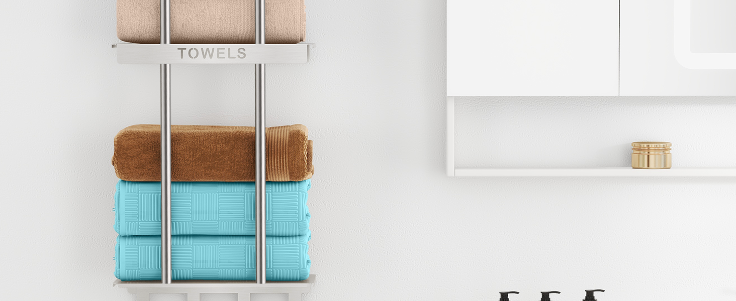 Трирівнева підставка для рушників з металевою полицею та 4 гачками, 86 см, срібна | Підставка для рушників для ванної кімнати