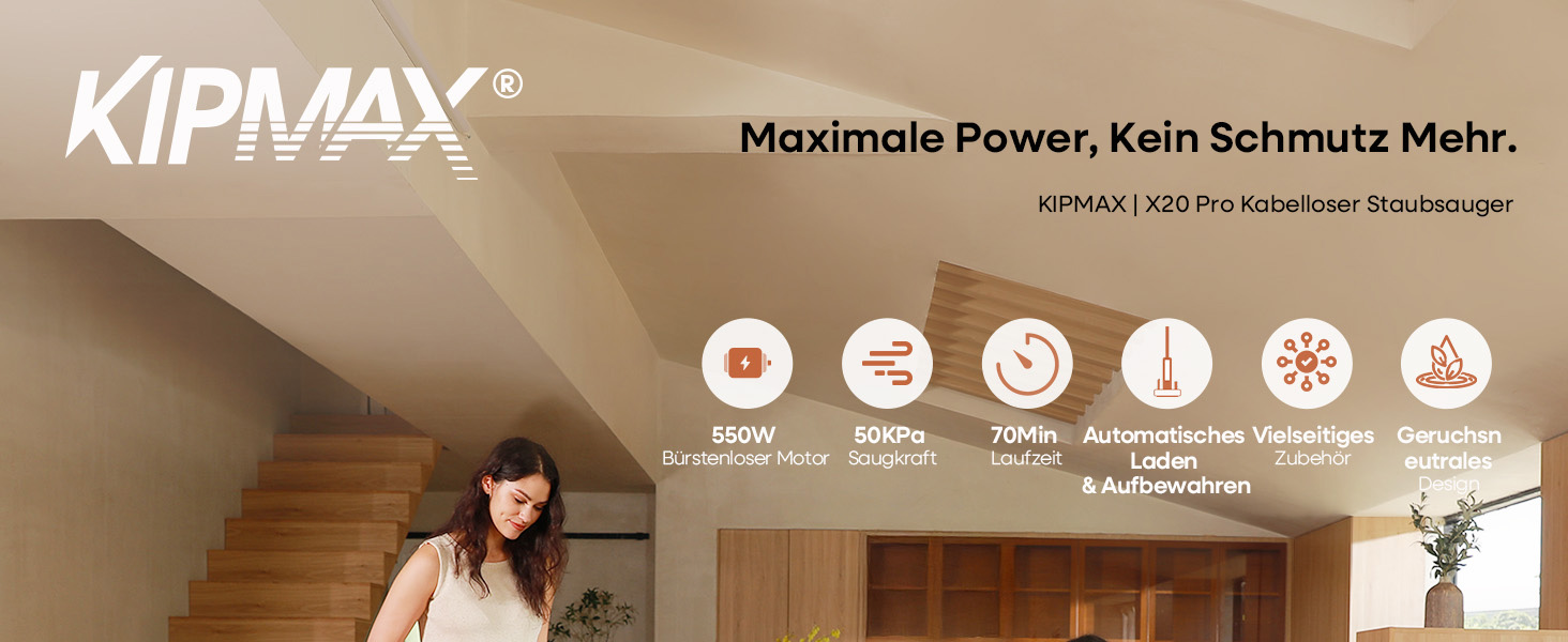Акумуляторний бездротовий пилосос KIPMAX 50000Pa 550W, з док-станцією, LED-дисплеєм, антинамотувальною щіткою та функцією ароматизації для килимів та твердих підлог, 1.5Л, Gold